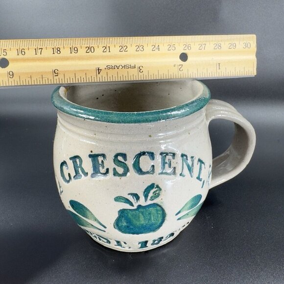 1998 La Crescent Mn Stoneware Pottery Coffee Mug Cup Gray Green Glaze Signed - Picture 4 of 16